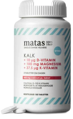 Matas Striber Kalk>Kalk 400 mg + Magnesium 100 mg + D-vitamin 10 µg + K-vitamin 37,5 µg