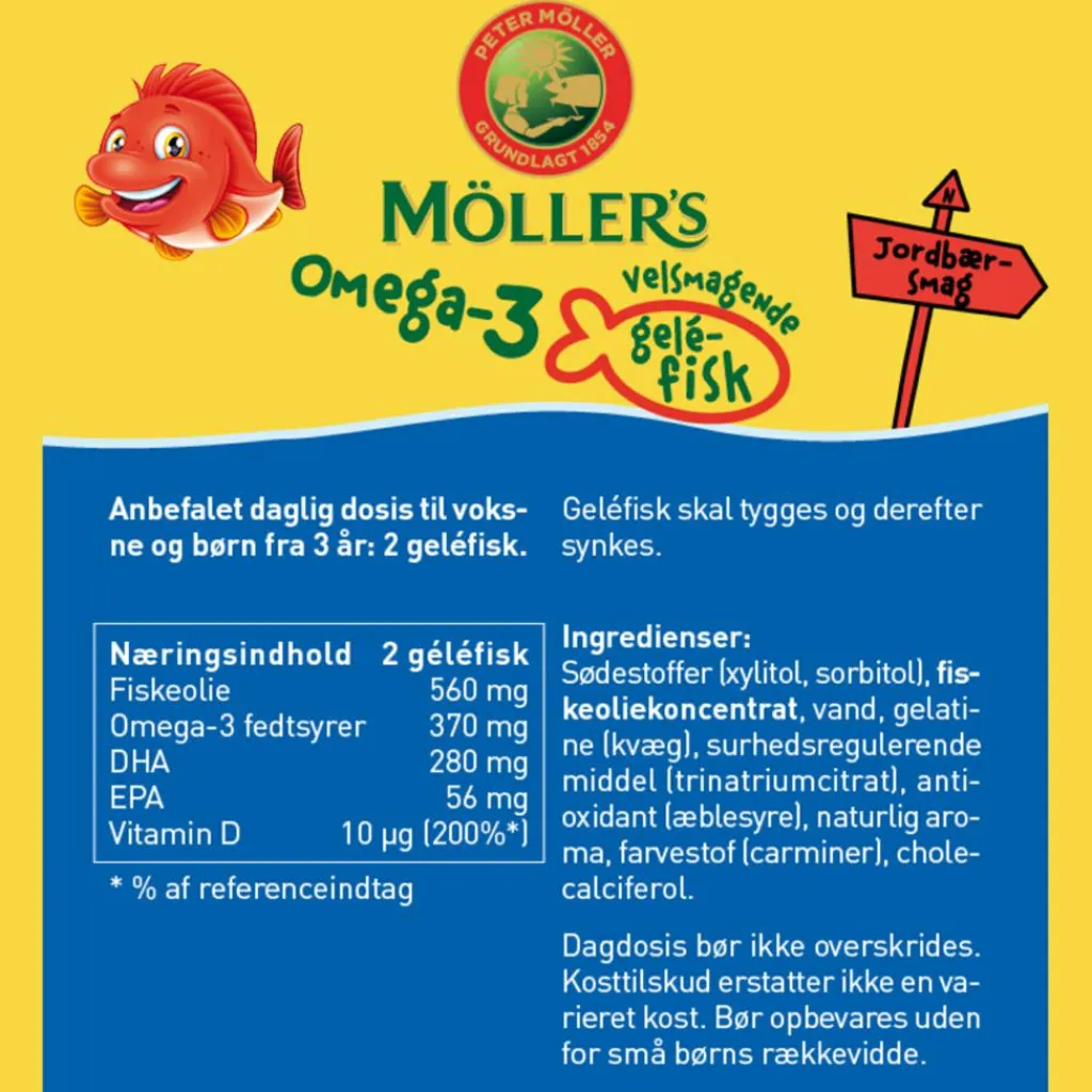 Möller's Tran Omega-3 gelé-fisk med jordbærsmag< Immunforsvar|Hjerne / Hukommelse