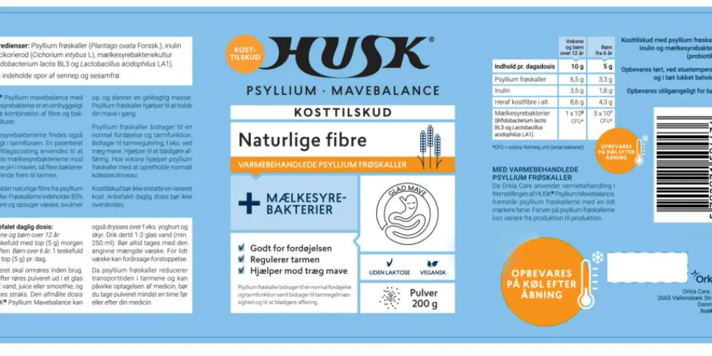 HUSK Psyllium Mavebalance Psyllium Mavebalance + Mælkesyrebakterier< Ingredienser