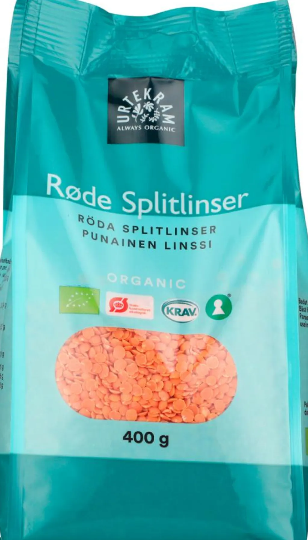Urtekram Pasta, Ris & Bælgfrugter>Røde splitlinser Ø