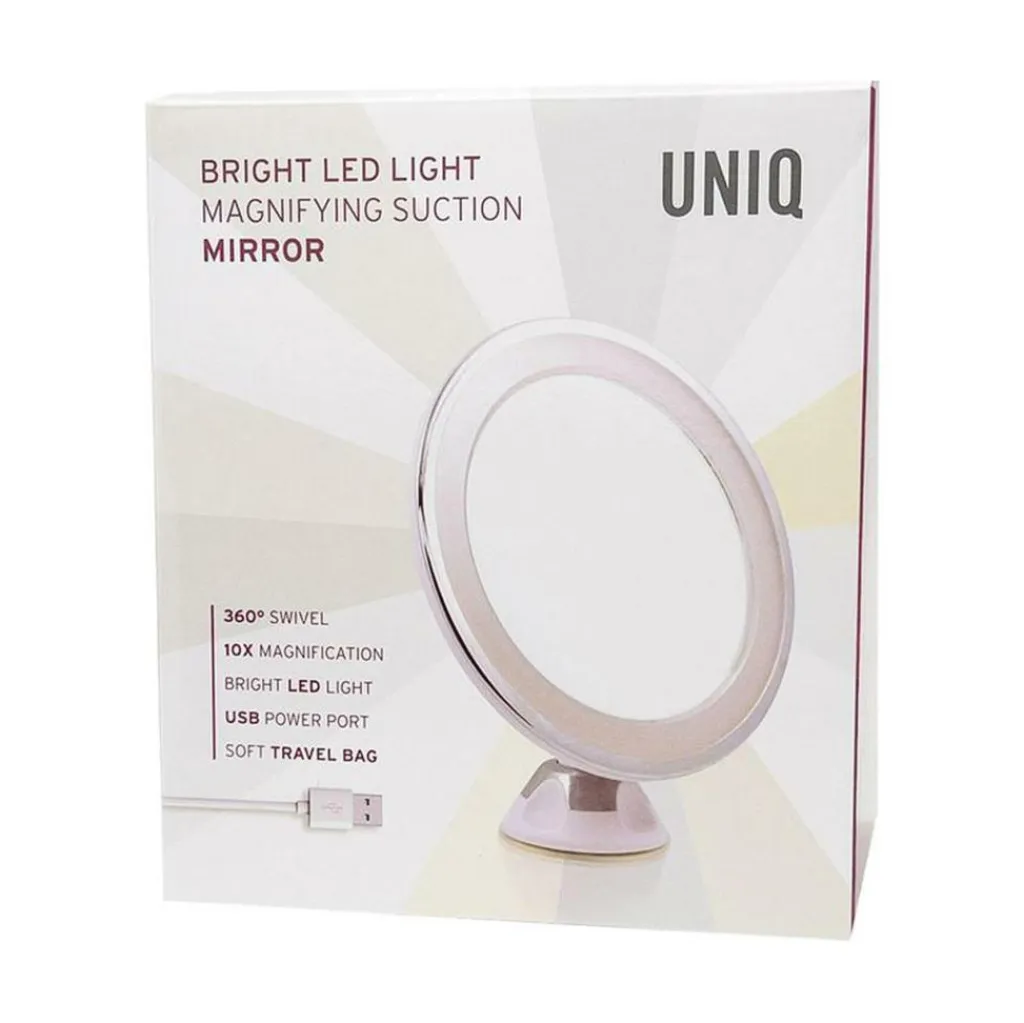 UNIQ Badeværelsestilbehør|Makeupspejle>Rundt Spejl Med LED Lys Og Sugekop