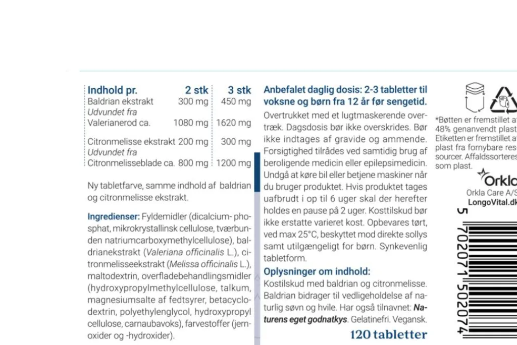 Longo Vital Kosttilskud Til Søvn|Søvn>Sleep med Baldrian og Citronmelisse